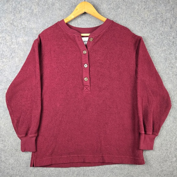 aerie Tops - Aerie Henley Sweatshirt Womens XS Maroon Long Sleeve Button Front Sherpa Fleece